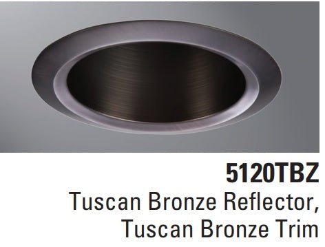 Halo Recessed Lighting Trim, 5" Full Cone Tuscan Bronze Reflector, Tuscan Bronze Self-Flange Ring