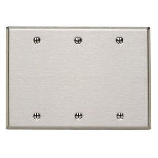 Leviton Blank Wall Plate, 3-Gang, 302 Stainless Steel, Standard, Box Mnt   