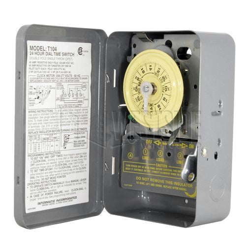 Intermatic Timer, 208-277V DPST 24-Hour Mechanical Time Switch w/ Metal Case
