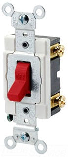 Leviton AC Quiet Toggle Switch, 120/277VAC, 20A, Single Pole, Back & Side Wired, Industrial Grade - Red