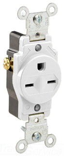 Leviton Single, Narrow Receptacle, 250V 15A, 2P3W, 6-15R, Commercial, Specification - Grounding - White
