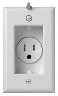 Pass & Seymour S3713TRW Tamper Resistant Single Outlet, 15A 125 VAC, Clock Hanger, Recessed - White