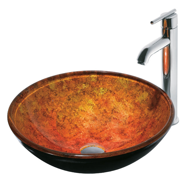 VIGO Industries VGT114 Bathroom Sink, Livorno Glass Vessel Sink & Faucet Set - Chrome