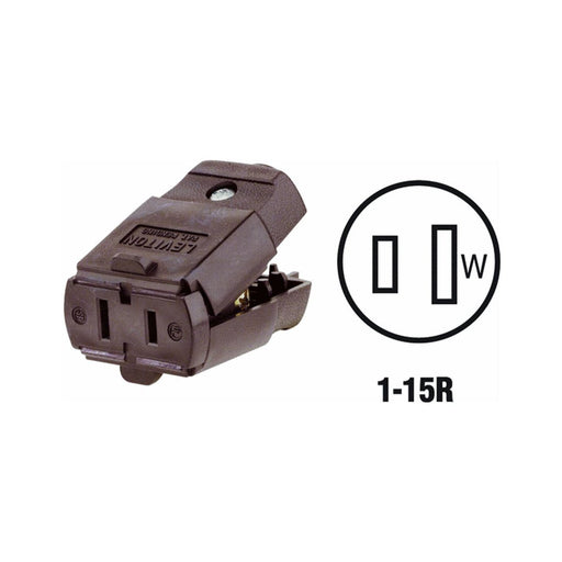 Leviton Polarized Cord Outlet, 15A, 125V, Brown, 1-15R, Clamptite    