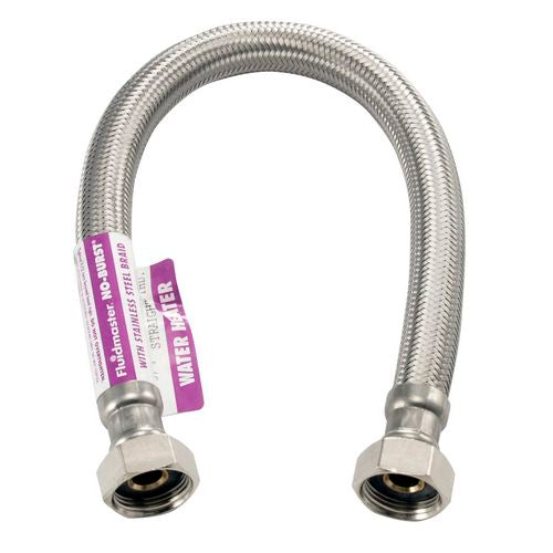 Fluidmaster 18" No-Burst Water Heater Connector, 3/4" Iron Pipe x 3/4" Iron Pipe - Stainless Steel