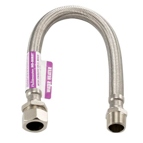 Fluidmaster 18" No-Burst Water Heater Connector, 3/4" Male Iron Pipe x 3/4"Comp.Coupling-Stainless Steel