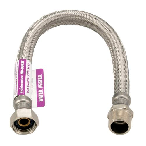Fluidmaster 18" No-Burst Water Heater Connector, 3/4" Male Iron Pipe x 3/4" Female Iron Pipe-Stainless Steel