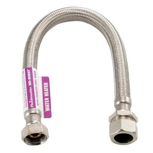 Fluidmaster 18" No-Burst Water Heater Connector, 3/4"Female Iron Pipe x 3/4"Comp.Coupling-Stainless Steel