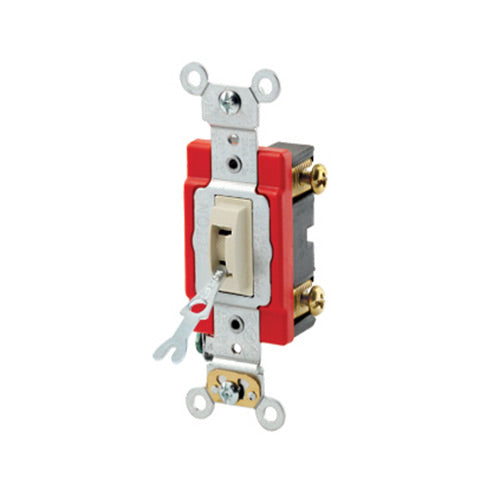 Leviton Single-Pole Locking Toggle Switch, 20A, 120/277V, Ivory, Industrial    