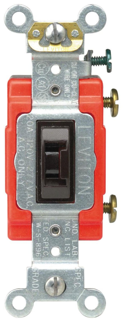 Leviton Single-Pole Locking Toggle Switch, 20A, 120/277V, Brown, Industrial    