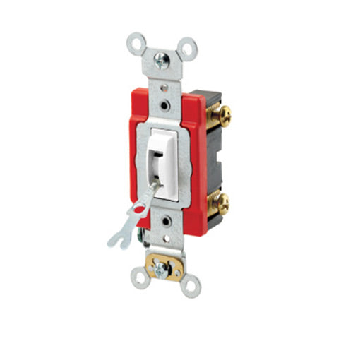 Leviton Locking Switch, 20A, 120/277V, Industrial Single-Pole Toggle Switch - White