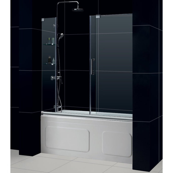 DreamLine SHDR-19605810-04 Bathtub Shower Doors, 56-60" x 58" Mirage Frameless Reversible Sliding Glass - Brushed Nickel