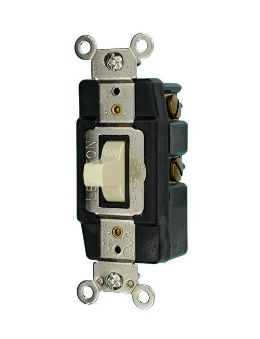 Leviton Maintained Toggle Switch, 1P, Double Throw, Center OFF, 20A, Ivory  