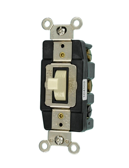 Leviton Maintained Toggle Switch, 2P, Double Throw, Center OFF, 30A, Ivory  