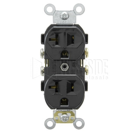 Leviton Duplex Outlet, 20A Commercial Grade with Self Grounding Clip - Black
