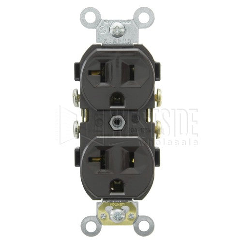 Leviton Duplex Outlet, 20A Commercial Grade with Self Grounding Clip - Brown