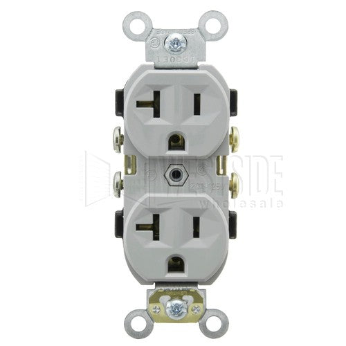 Leviton Duplex Outlet, 20A Commercial Grade with Self Grounding Clip - Gray
