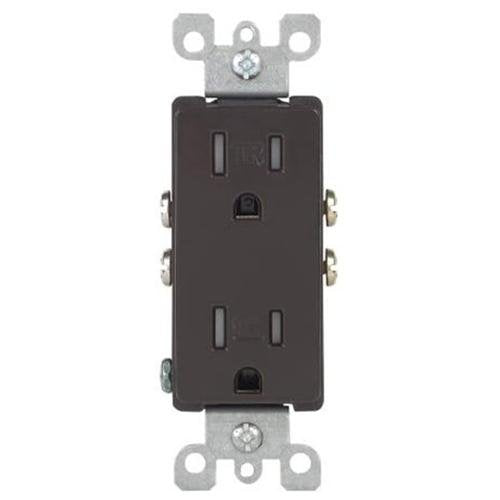 Leviton Duplex Outlet, 15A Tamper Resistant with Quickwire & Self-Grounding - Brown