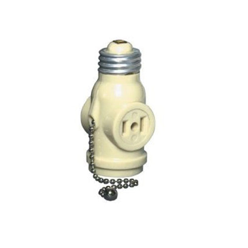 Leviton Lampholder, Pull Chain, -2 Outlets, Ivory      