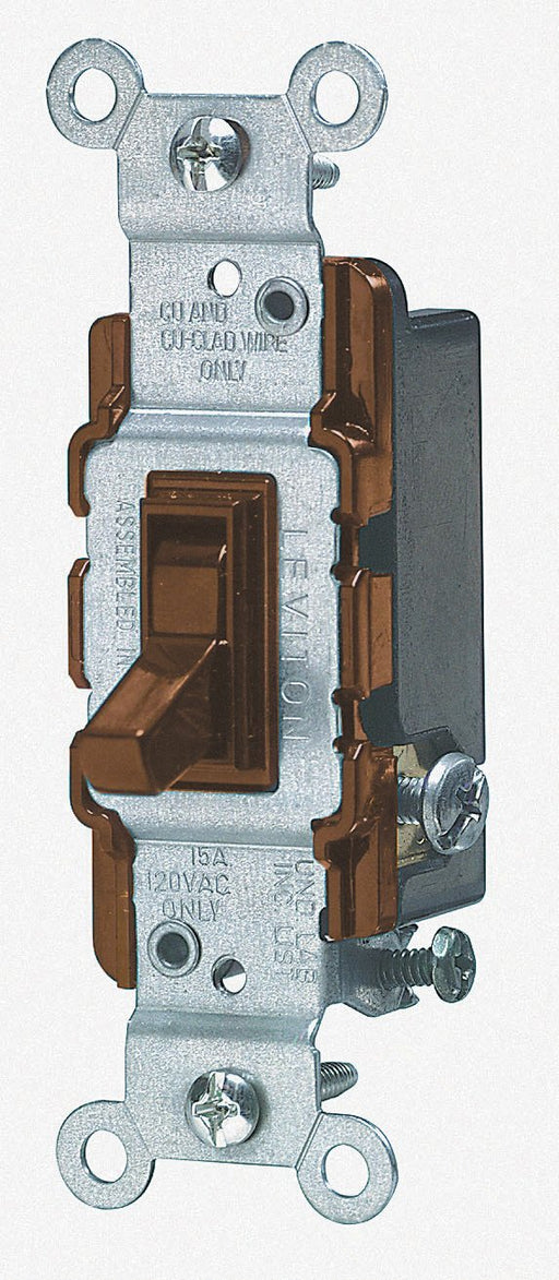 Leviton 3-Way Toggle Switch, 15A, 120VAC, Brown, Residential Grade    