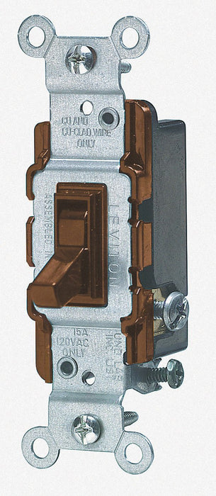 Leviton 3-Way Toggle Switch, 15A, 120VAC, Brown, Residential Grade    