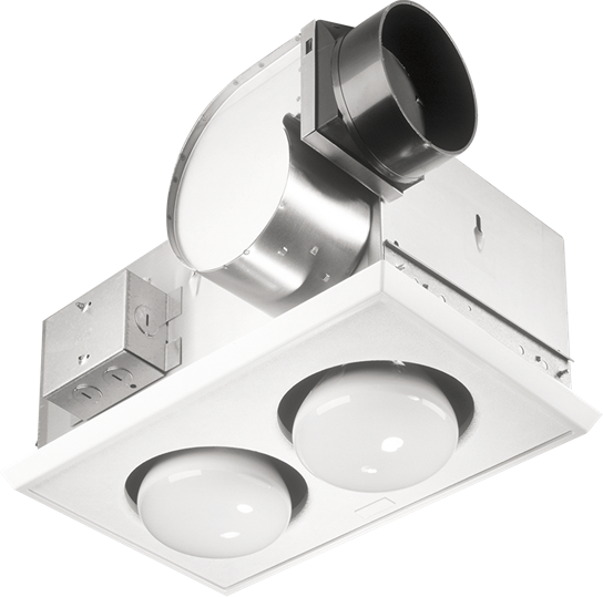 Broan Bathroom Ceiling Heater, 250W Double Bulb Heat Lamp w/Exhaust Fan 70 CFM for 4" Ducts - White