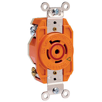 Leviton Electrical Outlet, Locking Receptacle, Flush Mount, Industrial Grade, 20A, 347/600V, 4P/5W - Orange