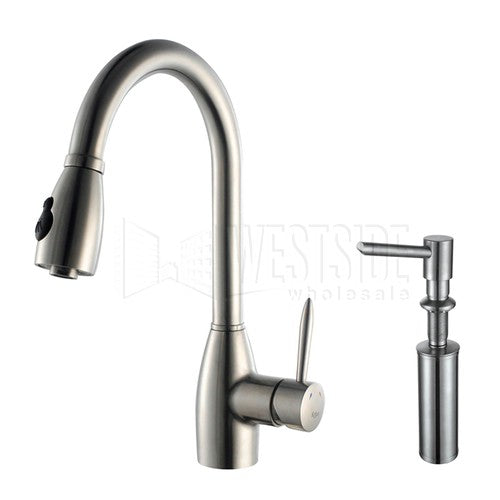Kraus KPF-2130-SD20 16.5" Single Lever Pull-Out Kitchen Faucet and Soap Dispenser - Stainless Steel