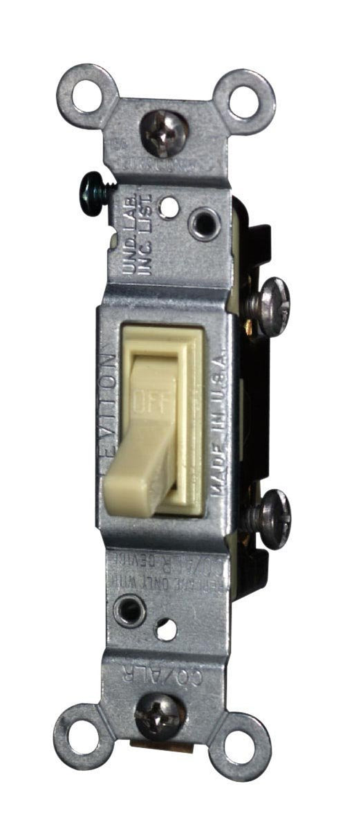 Leviton Single-Pole Toggle Switch, 15A, 120VAC, Ivory, Residential, CO/ALR    
