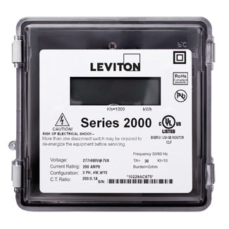 Leviton Electric Submeter, 2000 Series Three Element Meter, Outdoor Enclosure, 120/240/208V, 3P/4W - 100 Amps