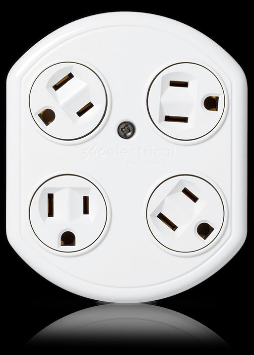 360 Electrical 36030-W Plug-In Outlet, Revolve Basic 15A 120V 4 Rotating Outlets - White (Open Box Item)
