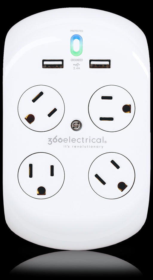 360 Electrical 36037 Surge Protector, Revolve+ 15A 120V 4 Rotating Outlet 2 USB Ports - Plug-In