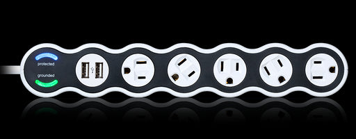 360 Electrical Surge Protector, PowerCurve+ 15A 120V 5 Rotating Outlet 2 USB Power Strip - 4 Ft. Cord