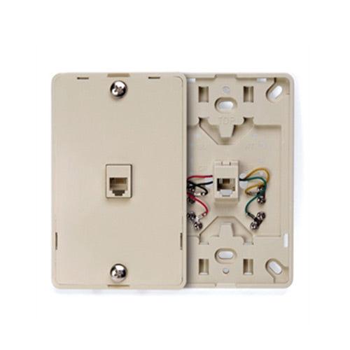 Leviton Telephone Wall Jack with Hanging Pins, Type 630A, 1 Modular 6P4C Jack - Ivory