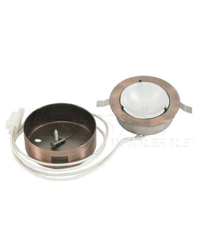 Elco Lighting Under Cabinet Light, 1 3/4" Low Voltage Mini Puck Light w/ Surface Mount Can - Copper w/ Clear Glass