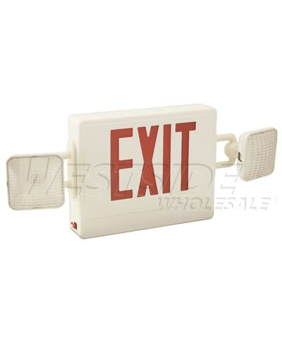Elco Lighting Combo Emergency Exit Lighting Sign - White Box with Red Lettering