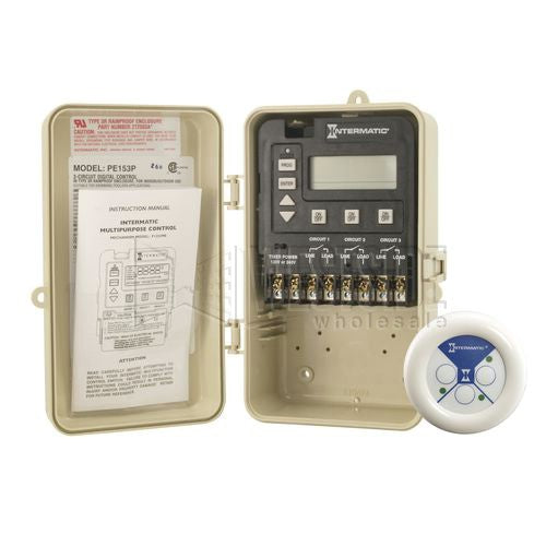 Intermatic Timer, 120/240V 3-Circuit Digital Control Panel w/ Wired Remote & Freeze Probe in Raintight Case