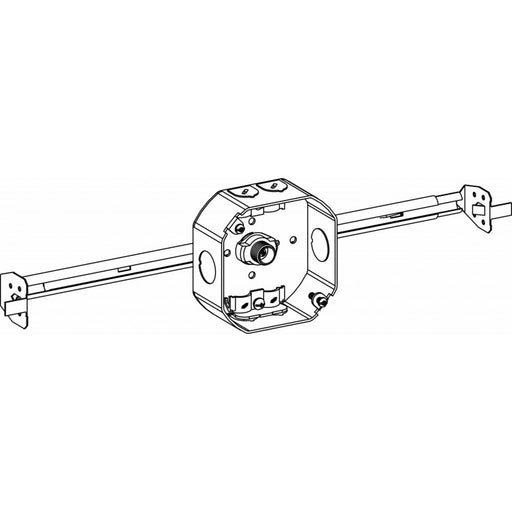 Orbit 4RB-NM-BHA Electric Box, 1 1/2" Deep w/Non-Metallic (NM) Clamps, Adjustable Bar Hanger & 1/2" & Loom Knockouts - 4" Octagonal