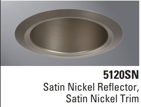 Halo Recessed Lighting Trim, 5" Full Cone Satin Nickel Reflector, Satin Nickel Self-Flange