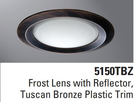 Halo Recessed Lighting Trim, 5" Showerlight Trim, Frost Dome Glass Lens, Plastic SF Ring - Tuscan Bronze