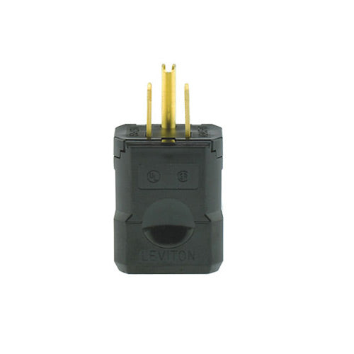 Leviton 15 Amp Plug, 125V, 5-15P, Nylon, Black, Industrial Grade, Python  