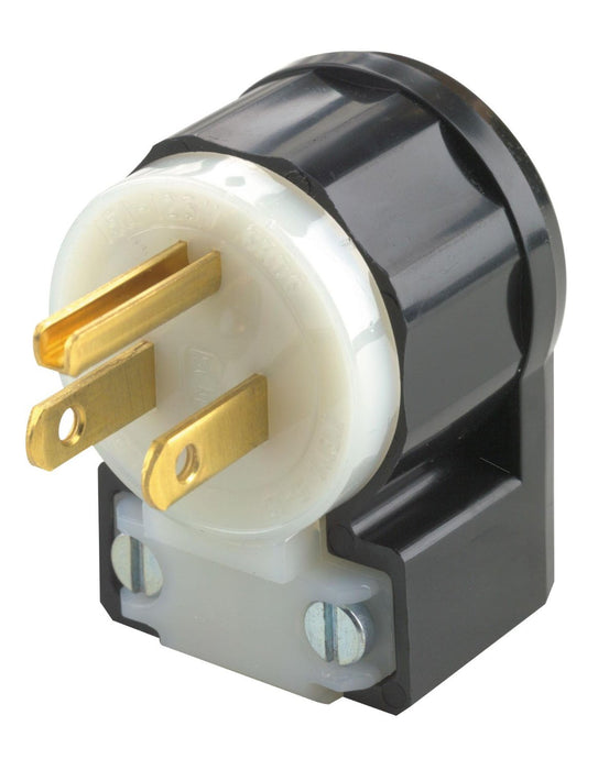 Leviton 15 Amp Angled Plug, 125V, 5-15P, Nylon, Black/White, Industrial Grade  