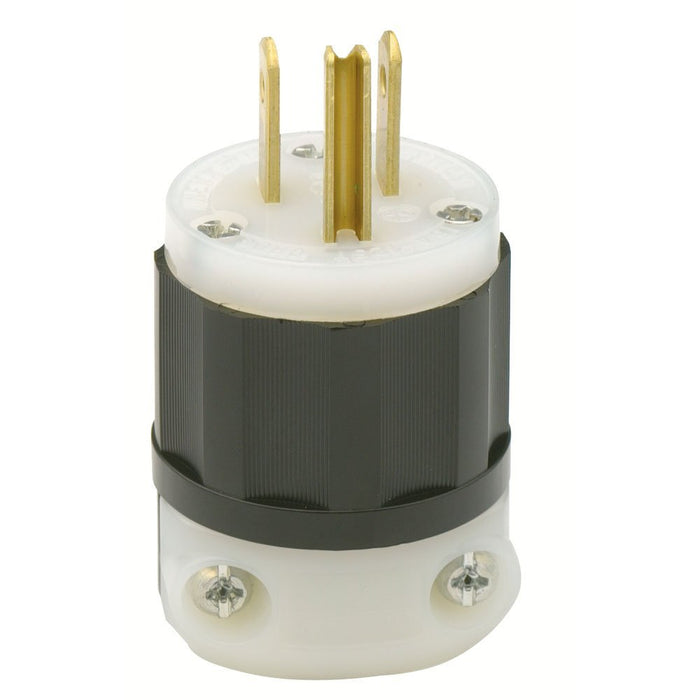 Leviton 15 Amp Plug, 125V, 5-15P, Nylon, Black/White, Industrial Grade   