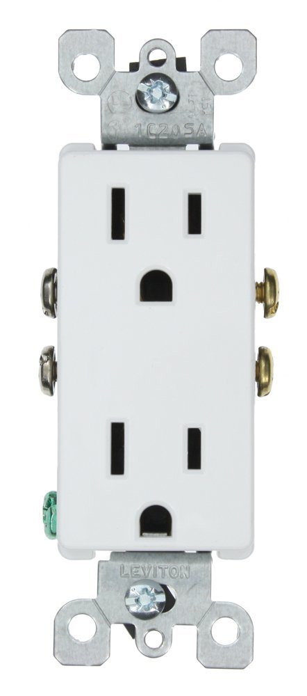 Leviton Decora Duplex Receptacle, Quickwire Outlet Push-In, White
