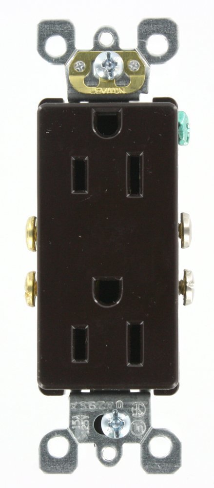 Leviton Duplex Outlet, Decora Receptacle, Quickwire Push-In & Side Wired - Brown
