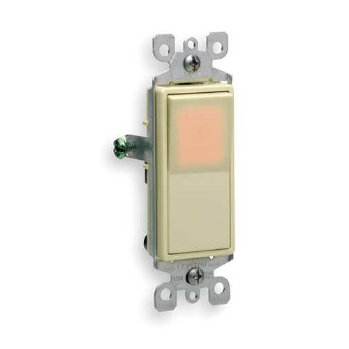 Leviton Light Switch, Decora Illuminated Rocker, Grounding, Single-Pole - Ivory
