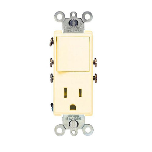 Leviton Light Switch, Decora Combination Switch, Rocker & Receptacle, Single-Pole - Almond