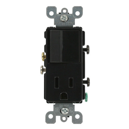 Leviton Light Switch, Decora Combination Switch, Rocker & Receptacle, Single-Pole - Black