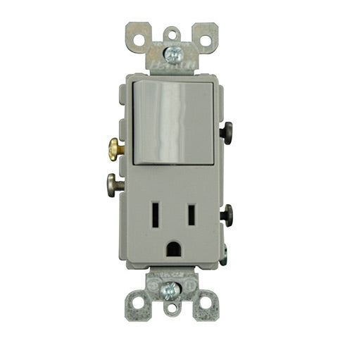 Leviton Light Switch, Decora Combination Switch, Rocker & Receptacle, Single-Pole - Gray