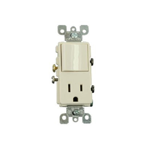 Leviton Light Switch, Decora Combination Switch, Rocker & Receptacle, Single-Pole - Ivory